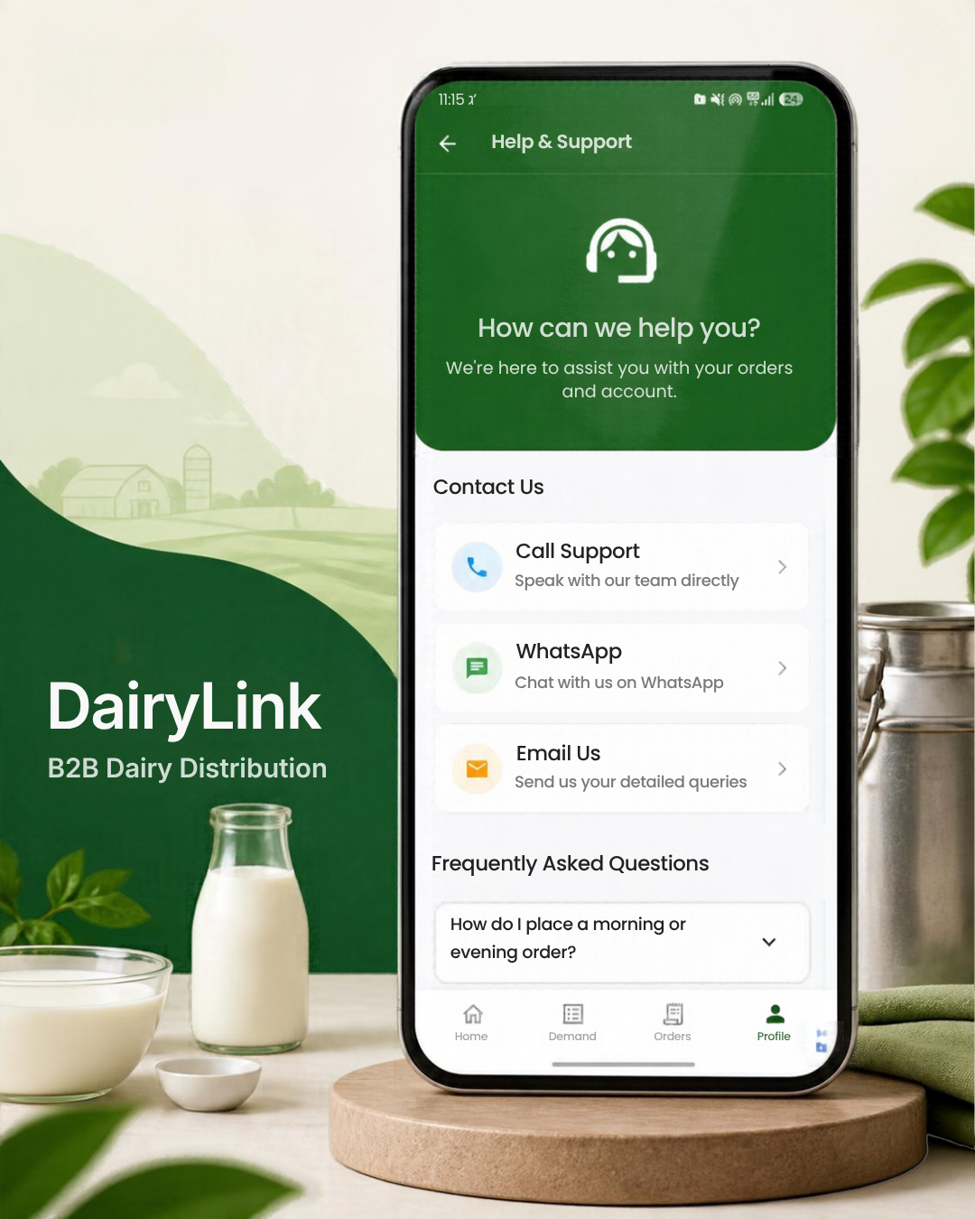 DairyLink Screen 4 &mdash; Help & Support Helpdesk